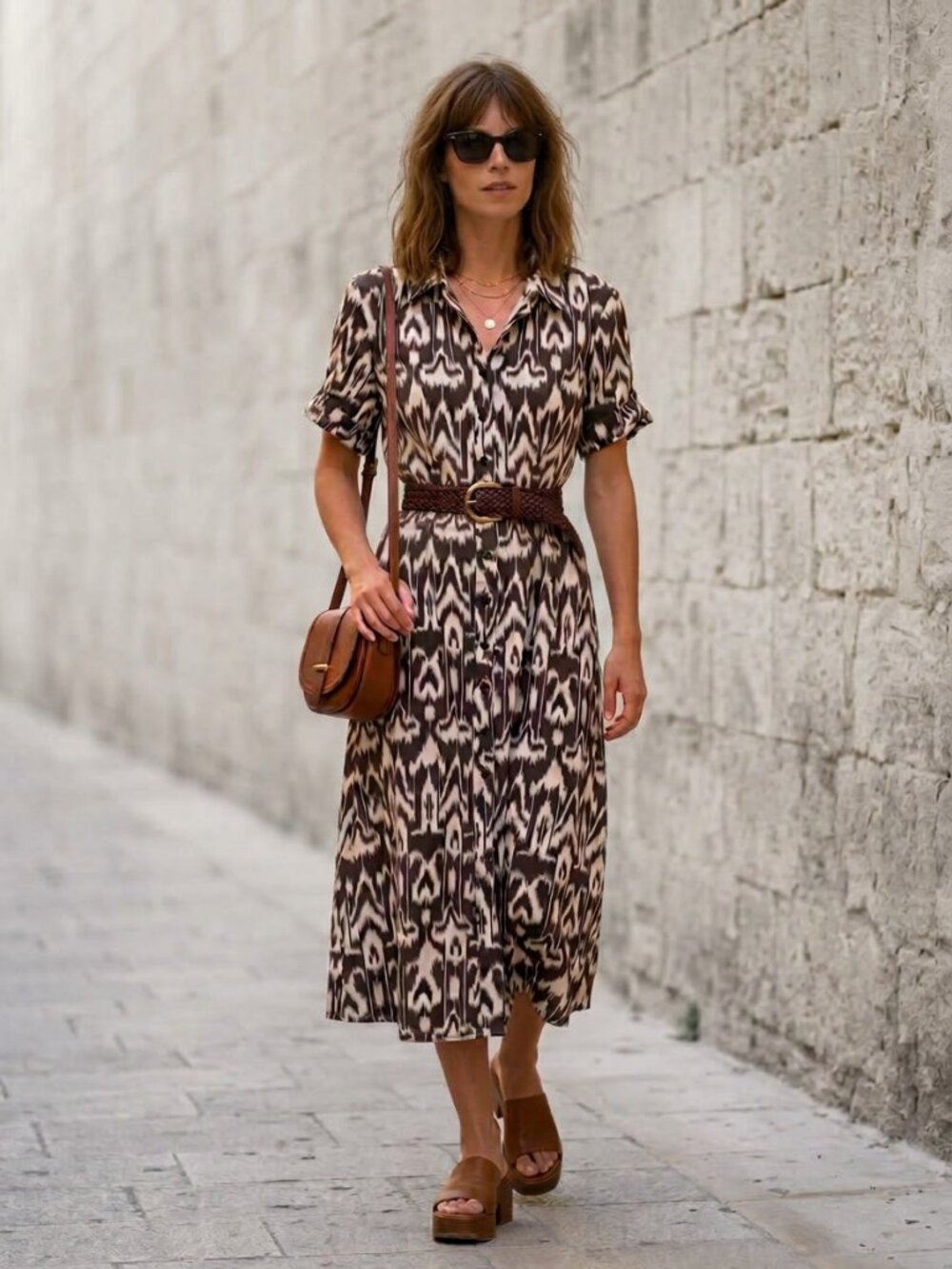 Talbots 100% Cotton Ikat Print Midi Length Shirt Dress Size 8P